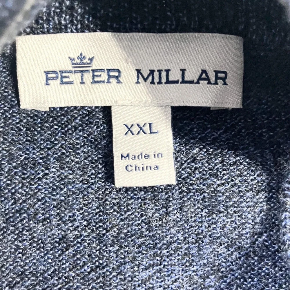 Peter Millar Sweater Mens 2XL Blue Quarter Zip Mock‎ Neck Merino Wool Pullover